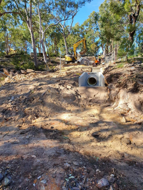 Trench digging and pipe installation sewrage pipe installation on rural property