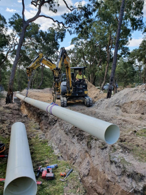 Sewerage pipe installation Sewerage pipe installation on farmland rural property